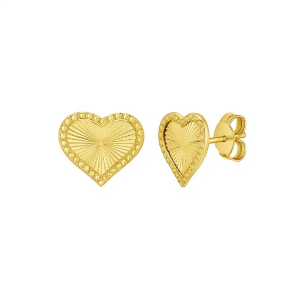 14K Yellow Gold Radiating Heart Stud Earrings