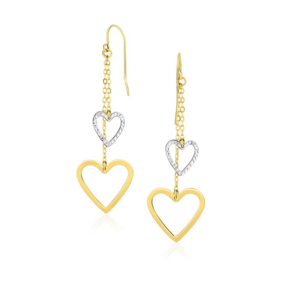 10k Two-Tone Gold Cutout Heart Chain Dangling Earrings