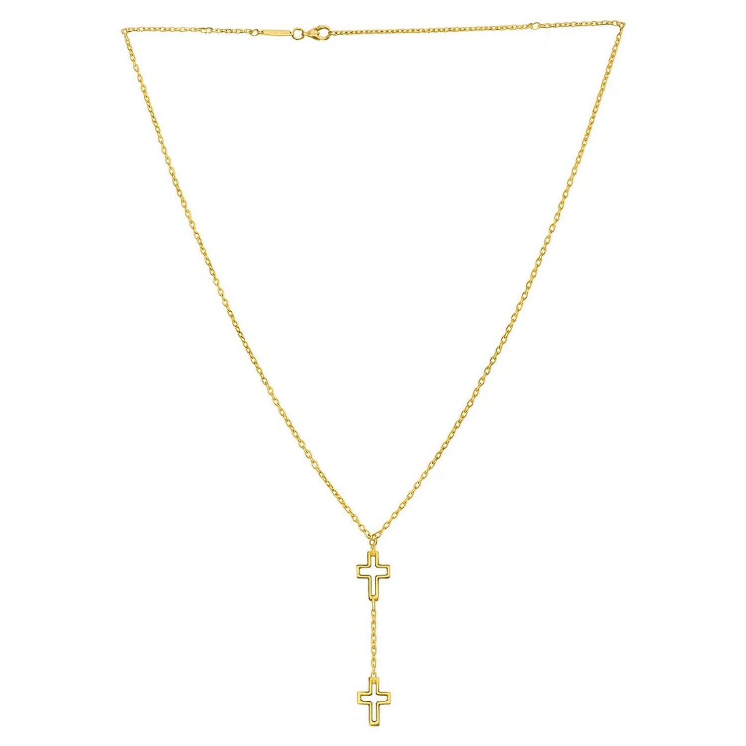 Double Cross Drop Necklace in 14K Yellow Gold - Image 2