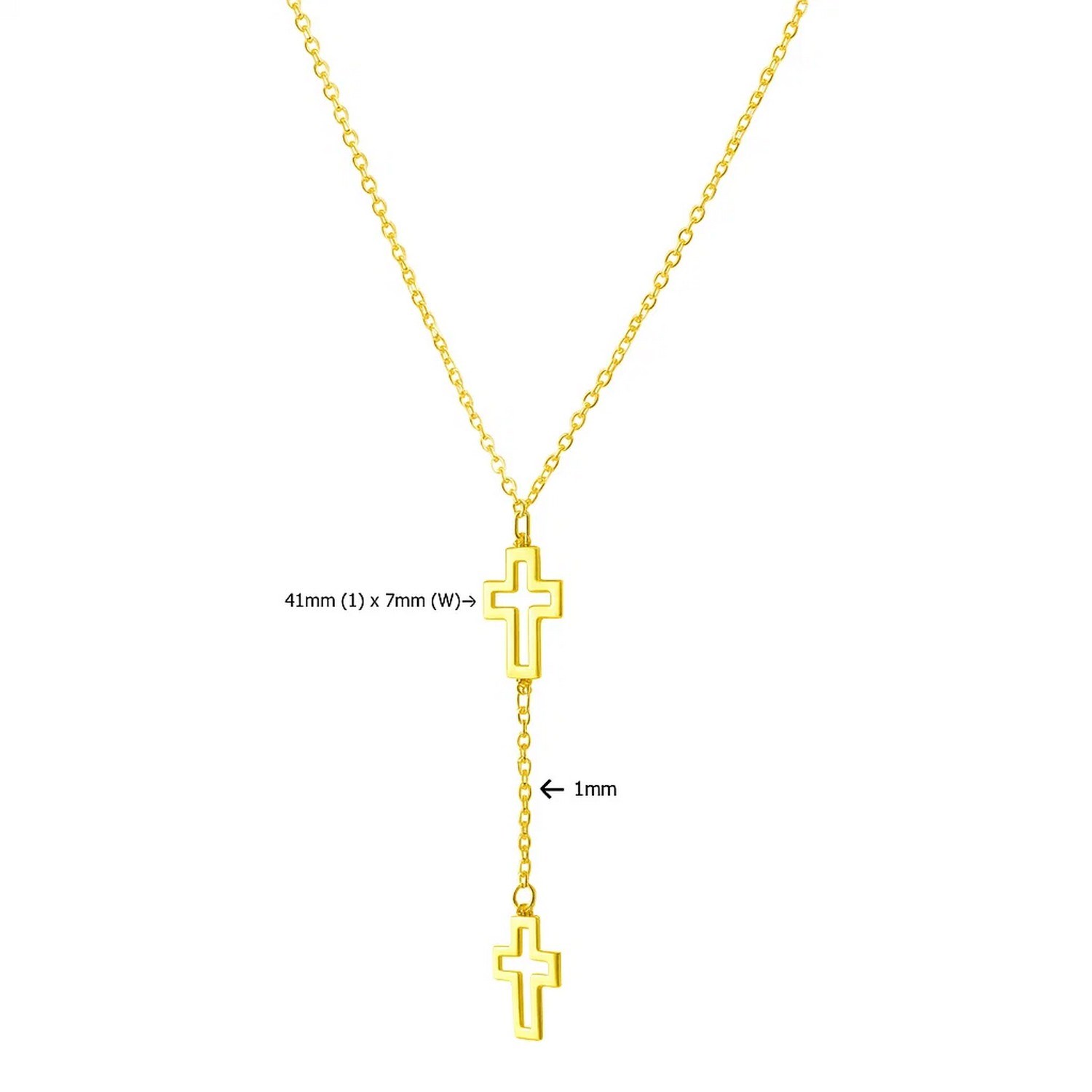 Double Cross Drop Necklace in 14K Yellow Gold - Image 3