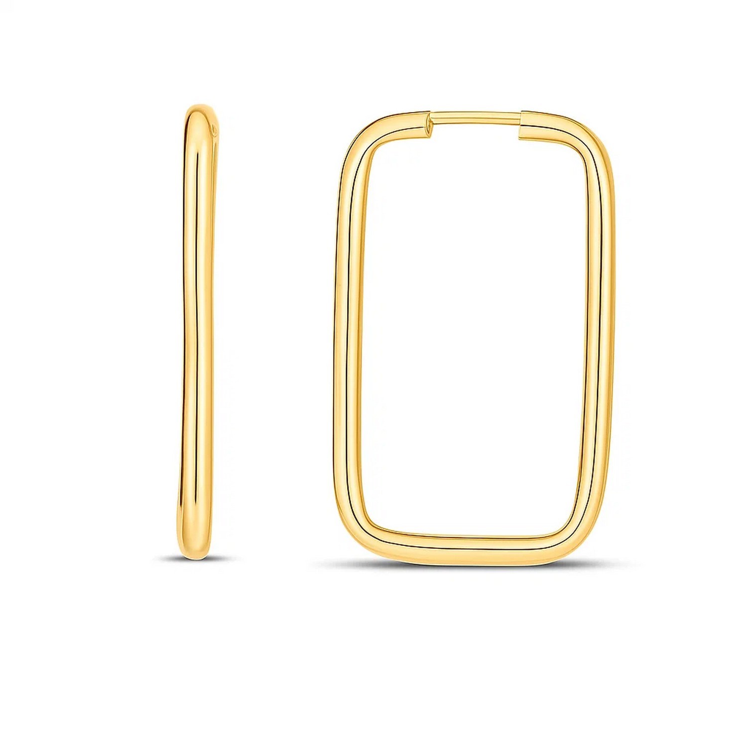 14k Yellow Gold Endless Rectangle Hoops