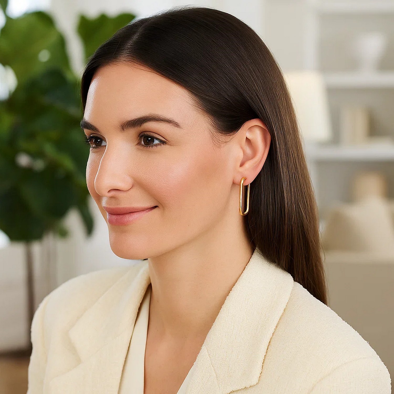 14k Yellow Gold Endless Rectangle Hoops - Image 3