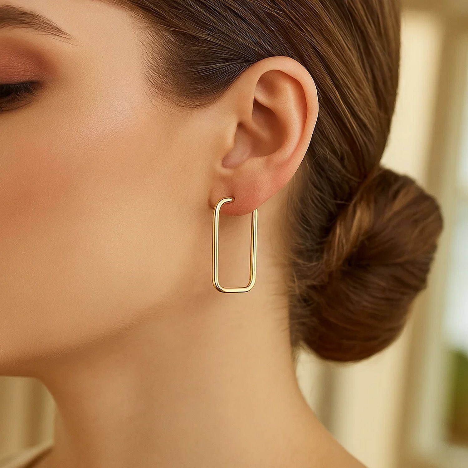 14k Yellow Gold Endless Rectangle Hoops - Image 4