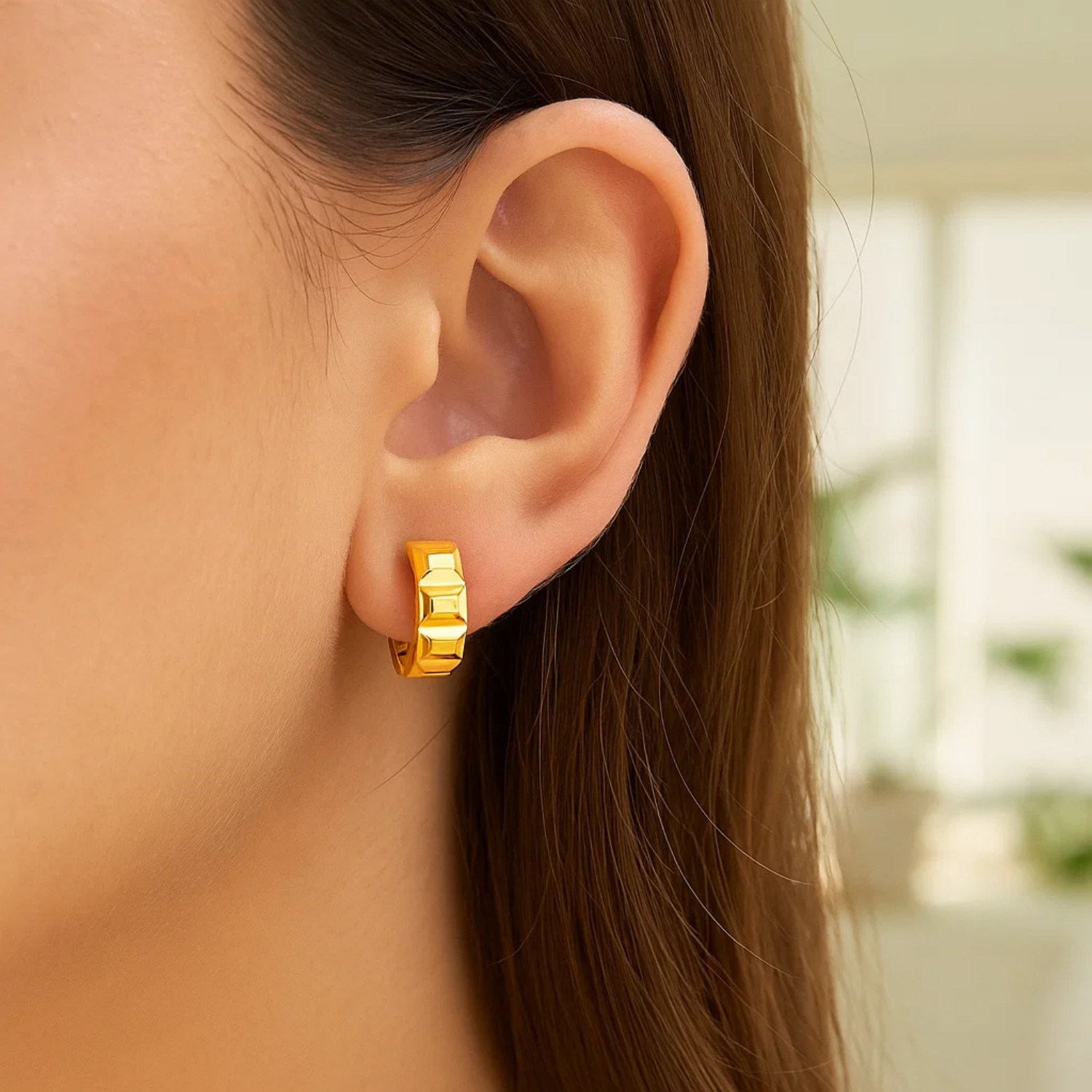 14K Yellow Gold J Hoop Earrings - Image 3