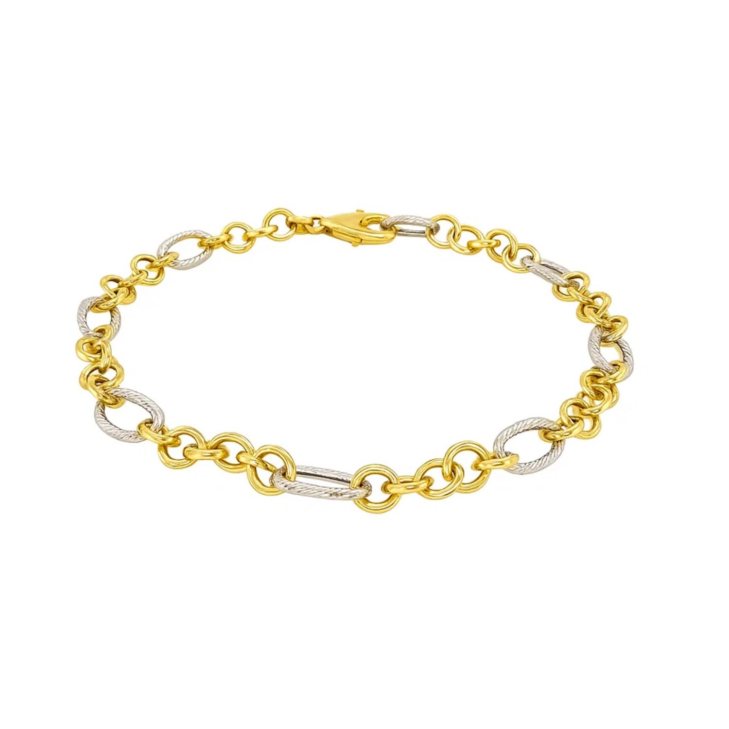 14k Two-Tone Gold Rope Motif Oval and Round Link Chain Bracelet (8.80 mm) - Image 2