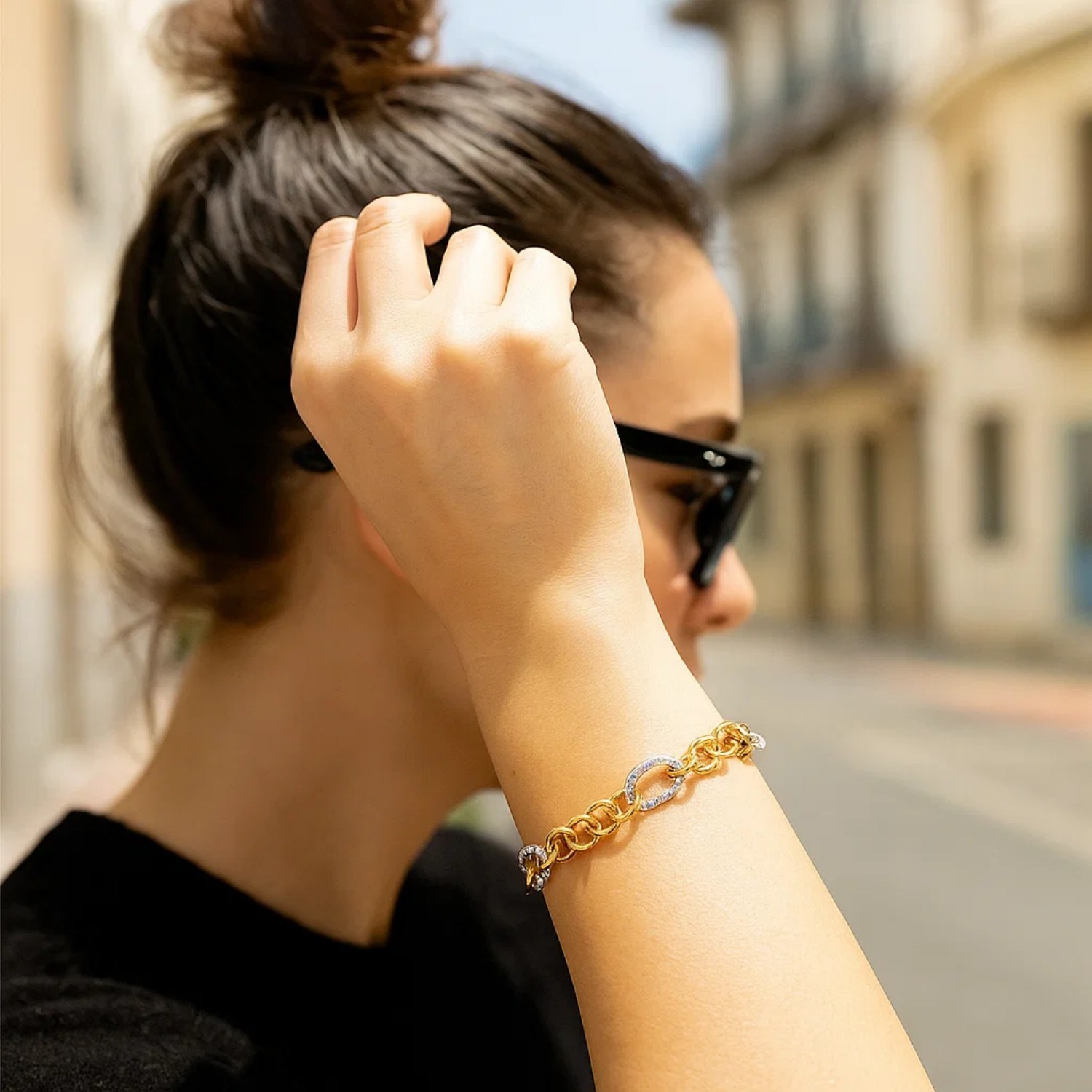 14k Two-Tone Gold Rope Motif Oval and Round Link Chain Bracelet (8.80 mm) - Image 6