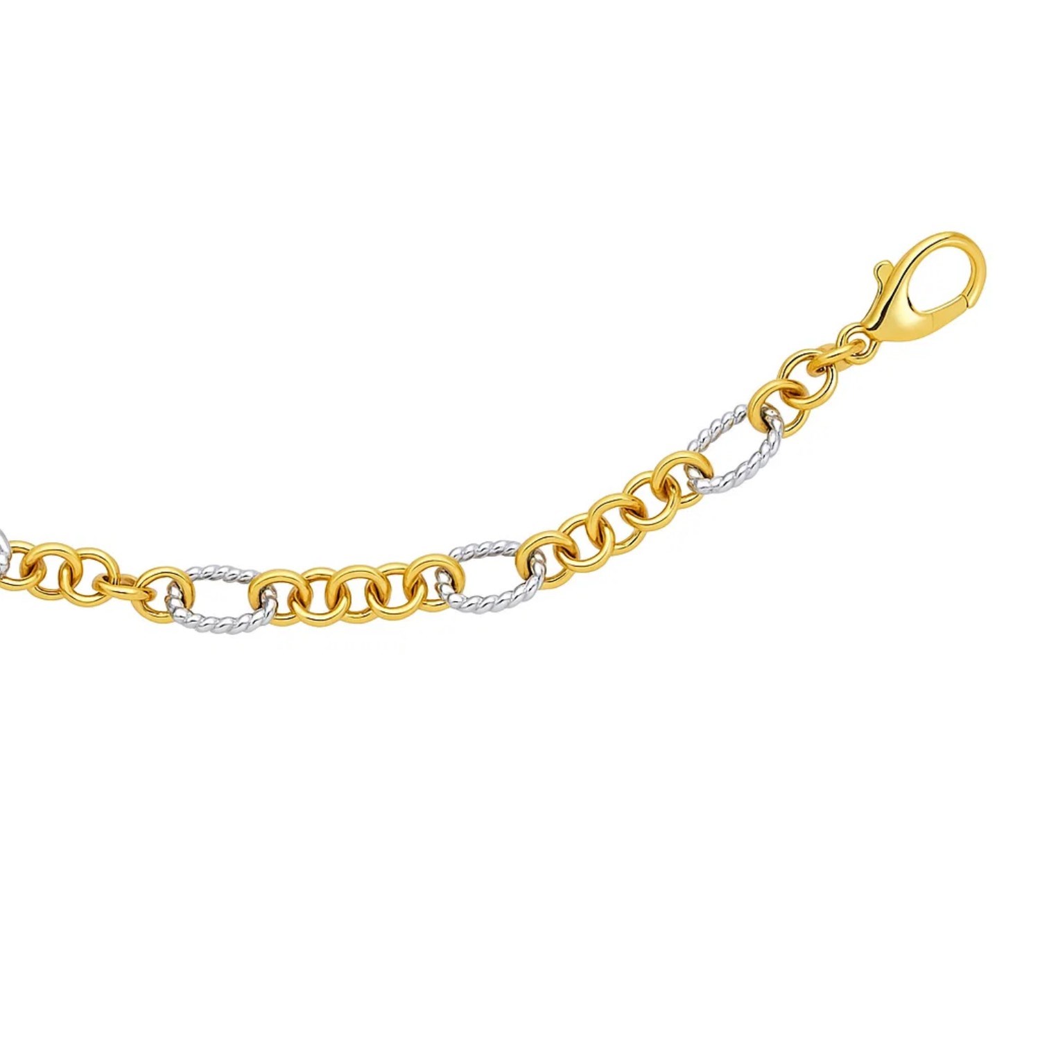 14k Two-Tone Gold Rope Motif Oval and Round Link Chain Bracelet (8.80 mm) - Image 7