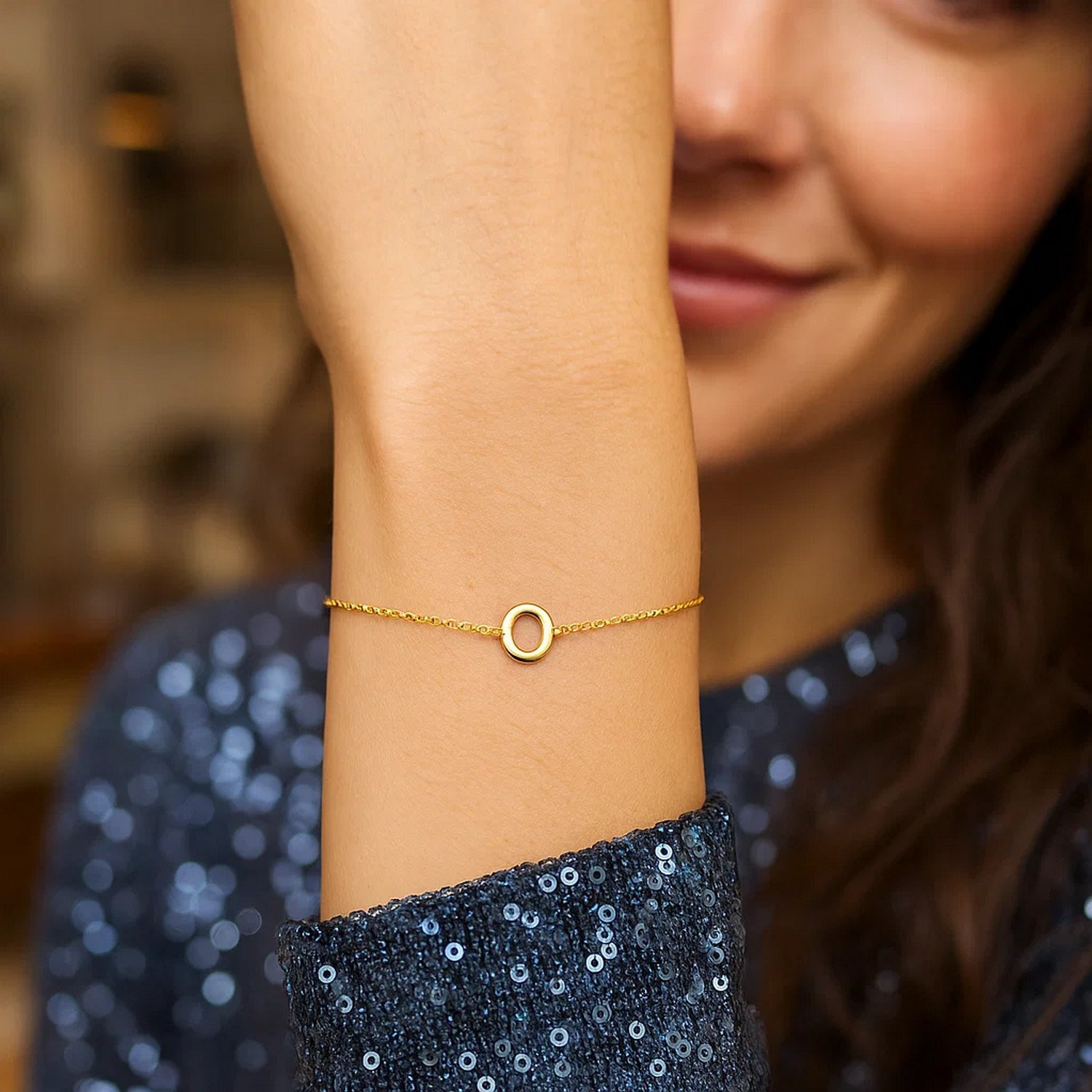 14K Yellow Gold Mini Initial O Bracelet - Image 4