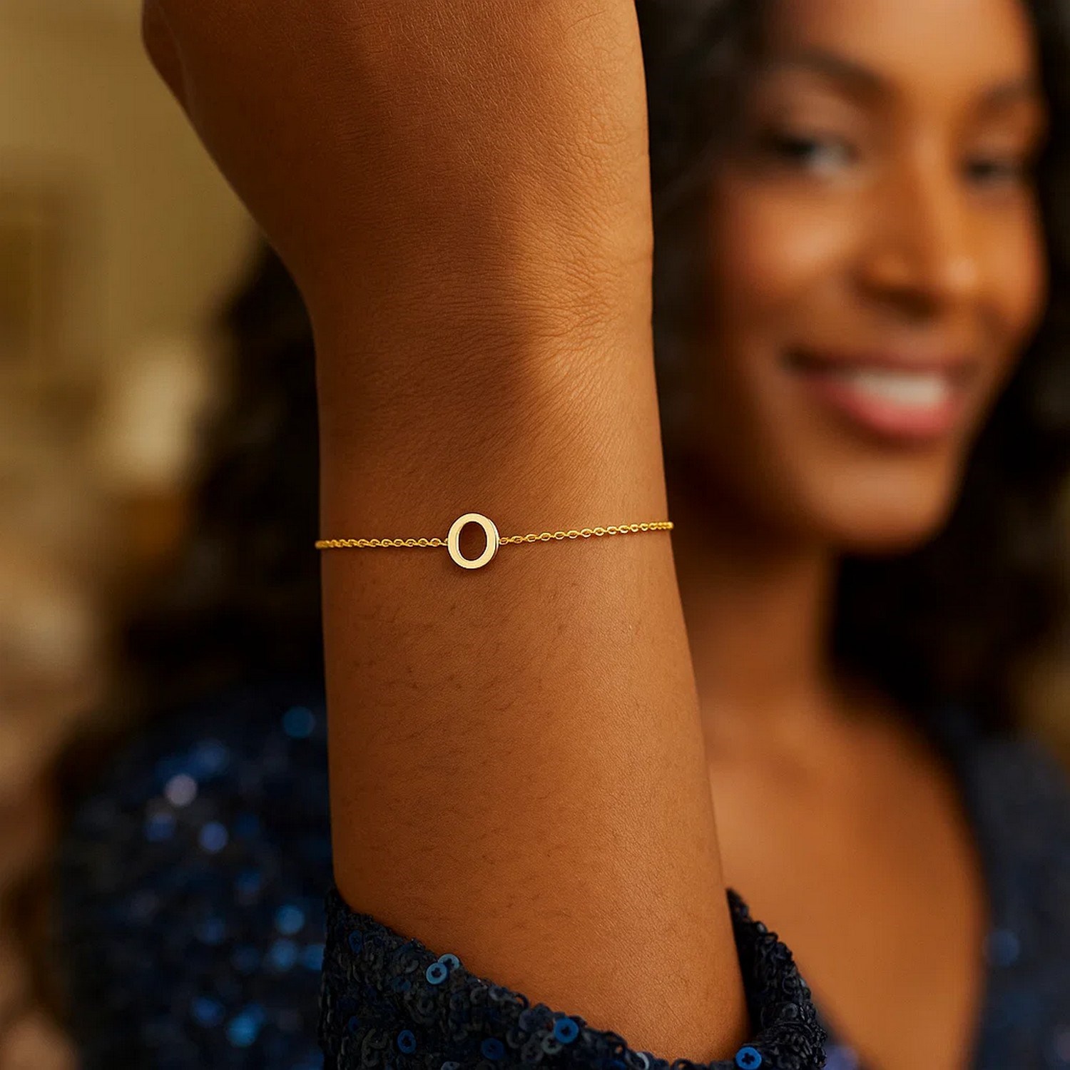 14K Yellow Gold Mini Initial O Bracelet - Image 5