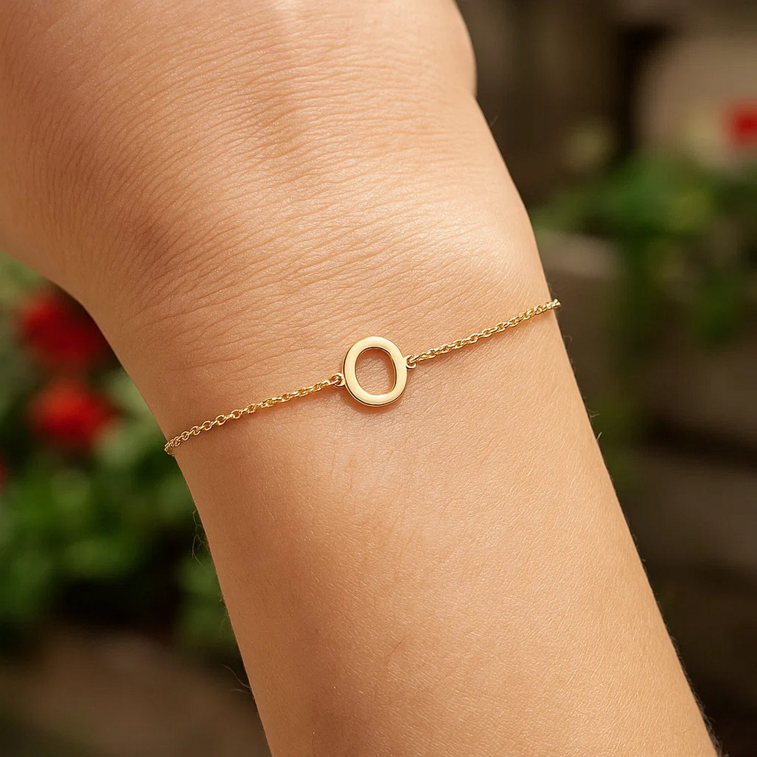 14K Yellow Gold Mini Initial O Bracelet - Image 6