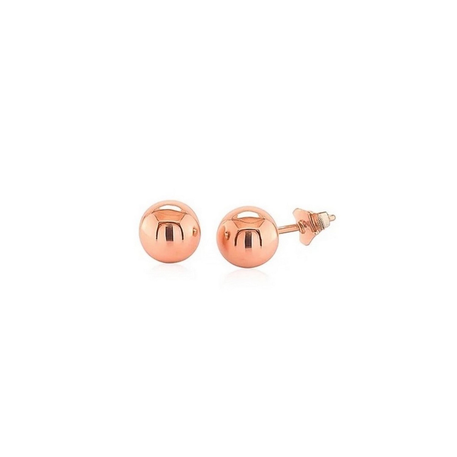 Classic Round Stud Earrings in 14k Rose Gold (7.00 mm) - Image 2