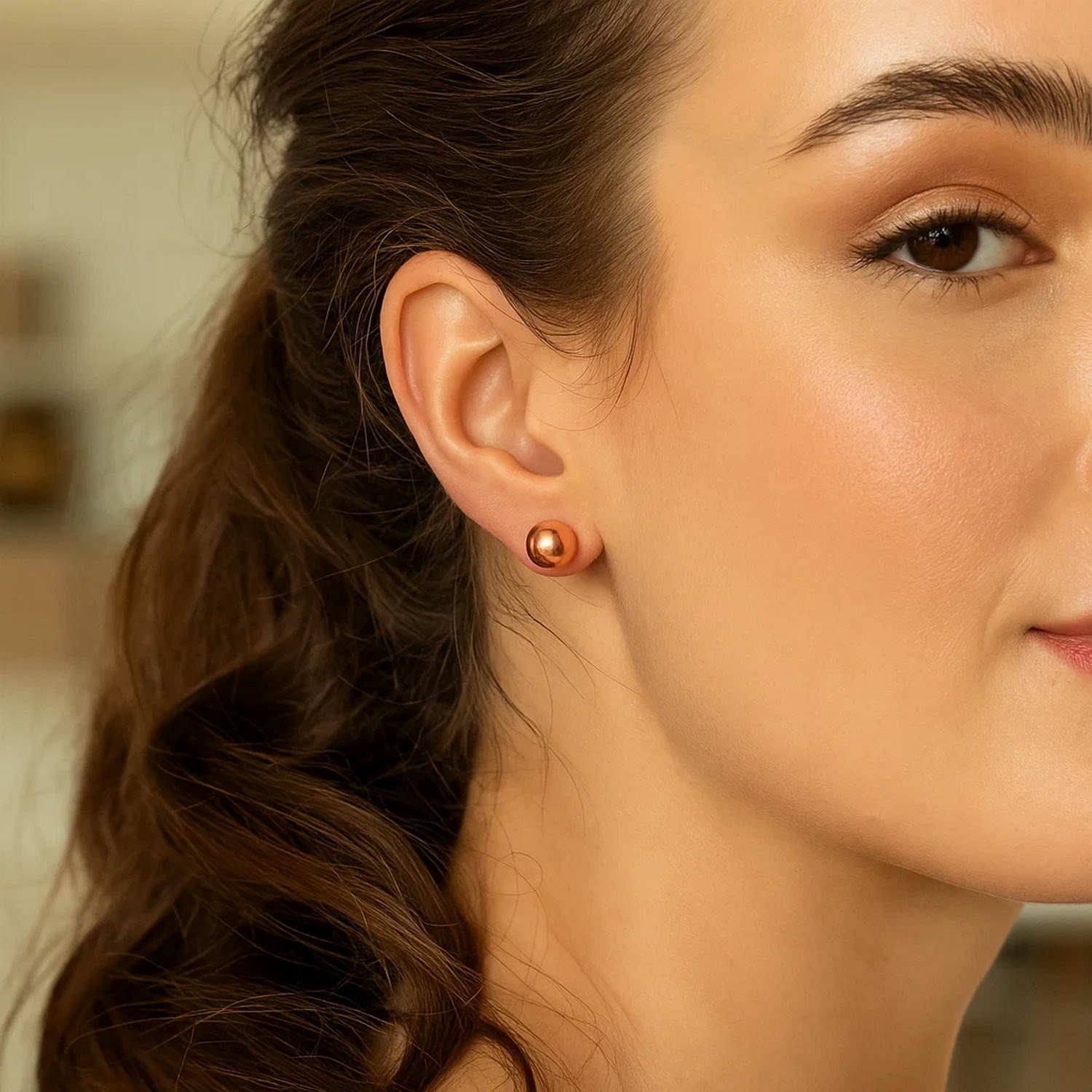 Classic Round Stud Earrings in 14k Rose Gold (7.00 mm) - Image 5