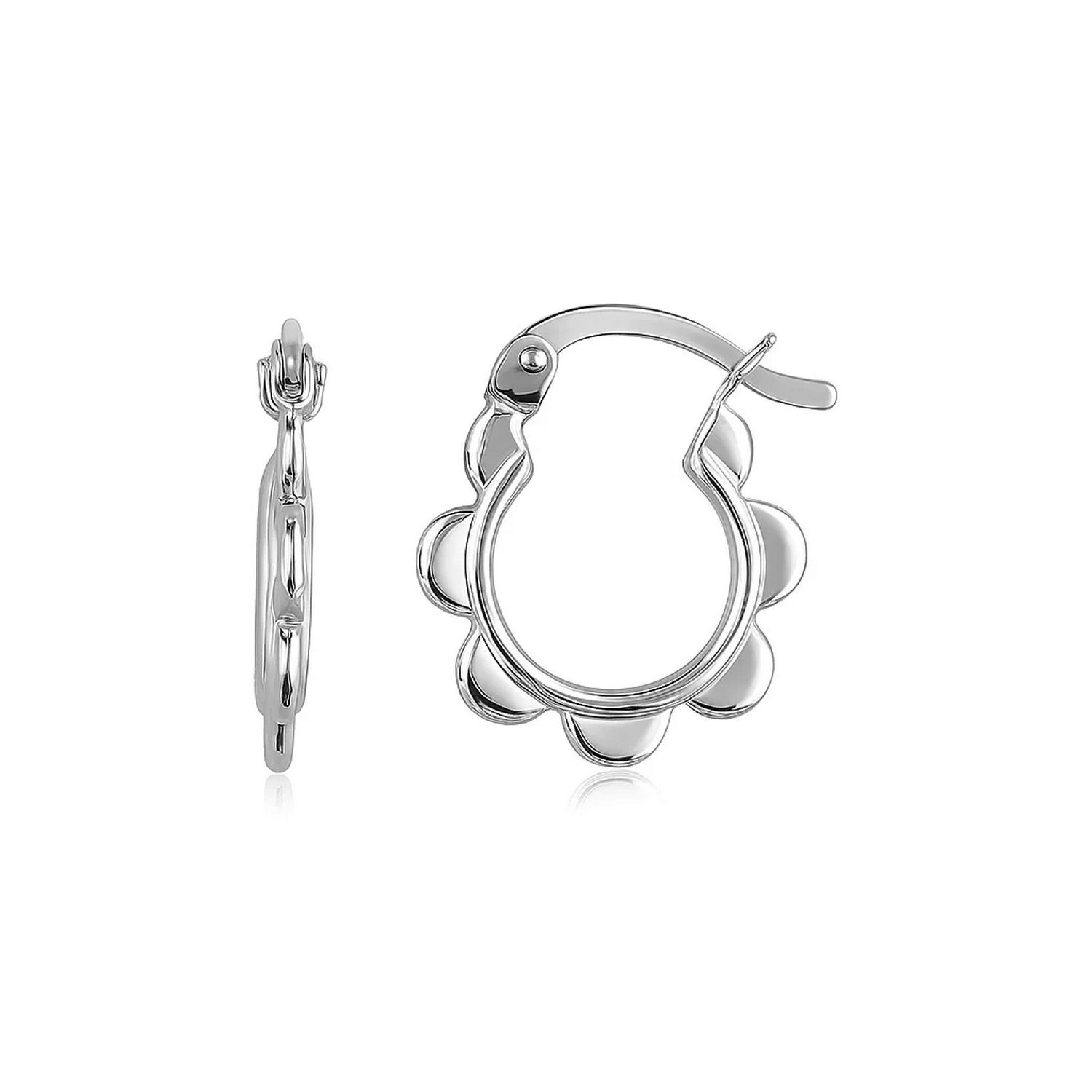 14k White Gold Scalloped Hoop Earrings