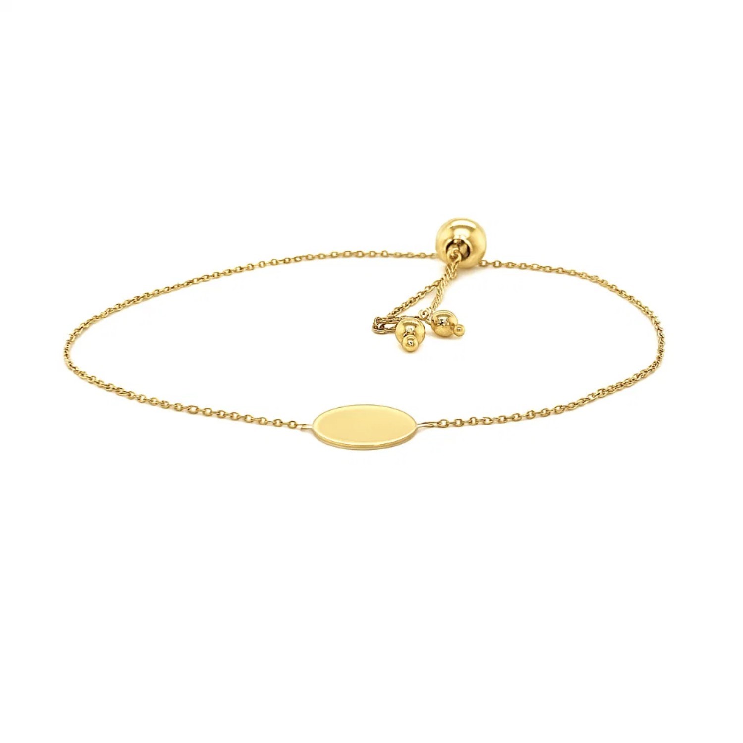 Adjustable Bracelet with Shiny Circle in 14k Yellow Gold (7.50 mm) - Image 2