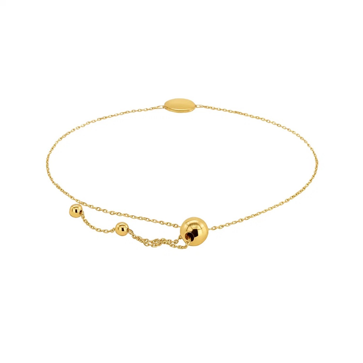 Adjustable Bracelet with Shiny Circle in 14k Yellow Gold (7.50 mm) - Image 3