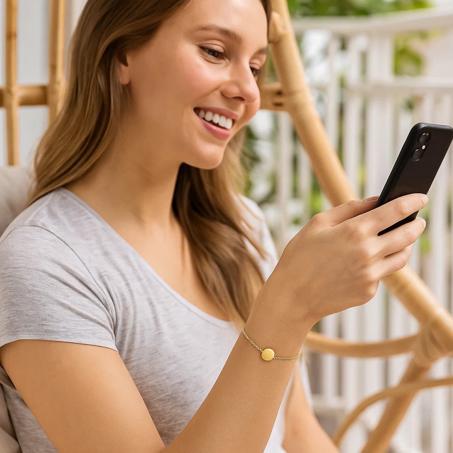 Adjustable Bracelet with Shiny Circle in 14k Yellow Gold (7.50 mm) - Image 7