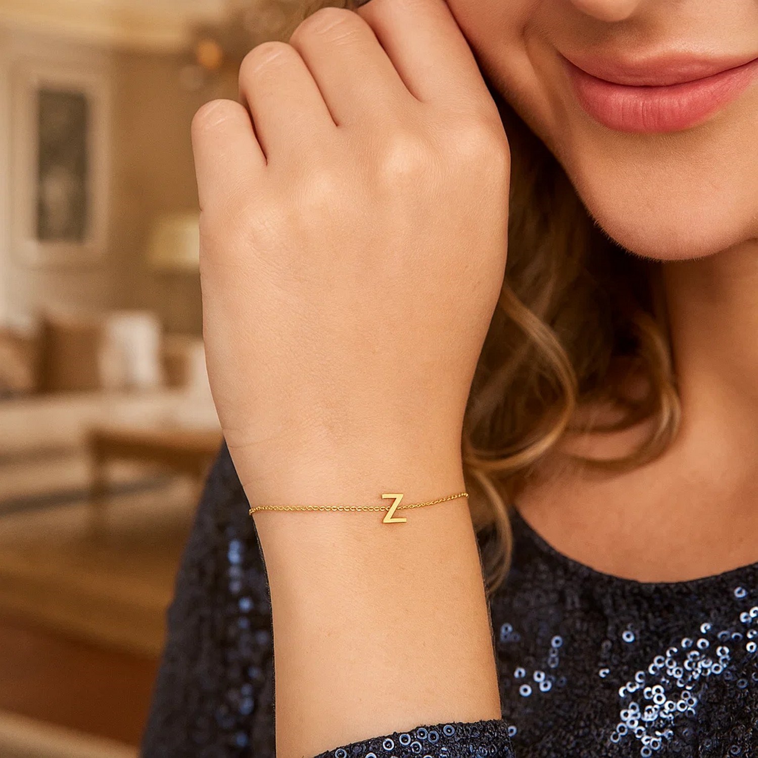 14K Yellow Gold Mini Initial Z Bracelet - Image 5