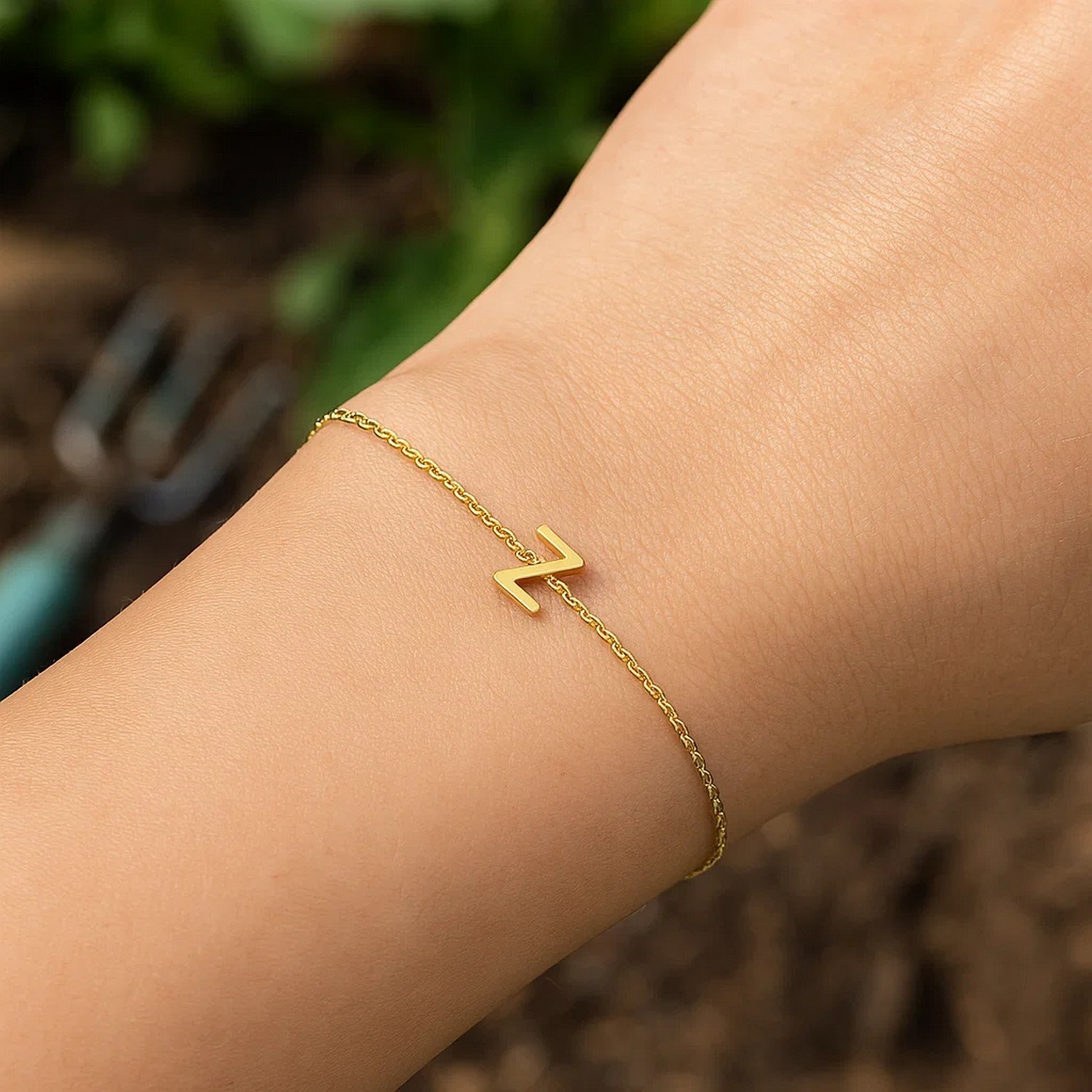 14K Yellow Gold Mini Initial Z Bracelet - Image 6