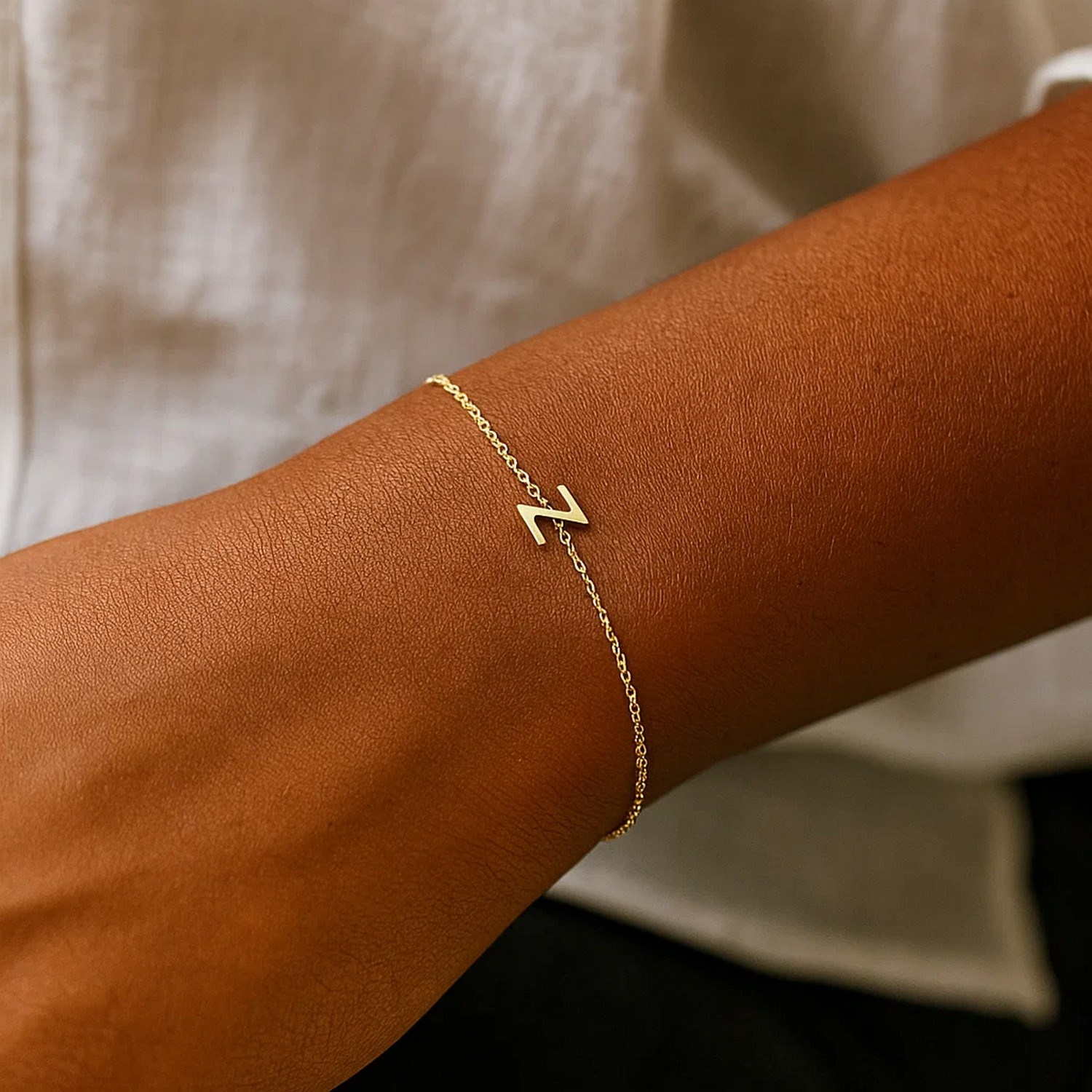 14K Yellow Gold Mini Initial Z Bracelet - Image 7