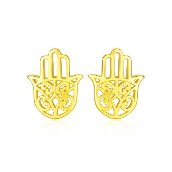 14k Yellow Gold Polished Hand of Hamsa Post Earrings