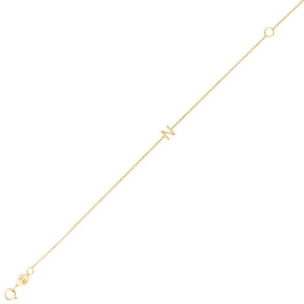 14K Yellow Gold Mini Initial N Bracelet