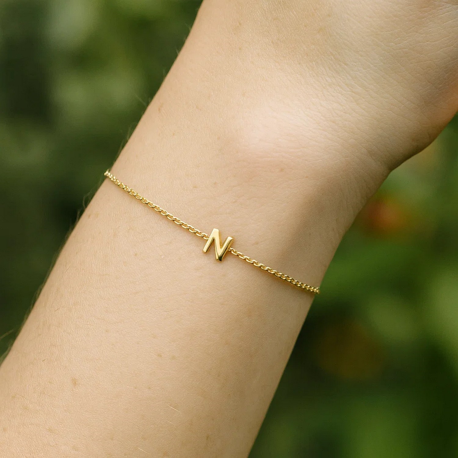 14K Yellow Gold Mini Initial N Bracelet - Image 6