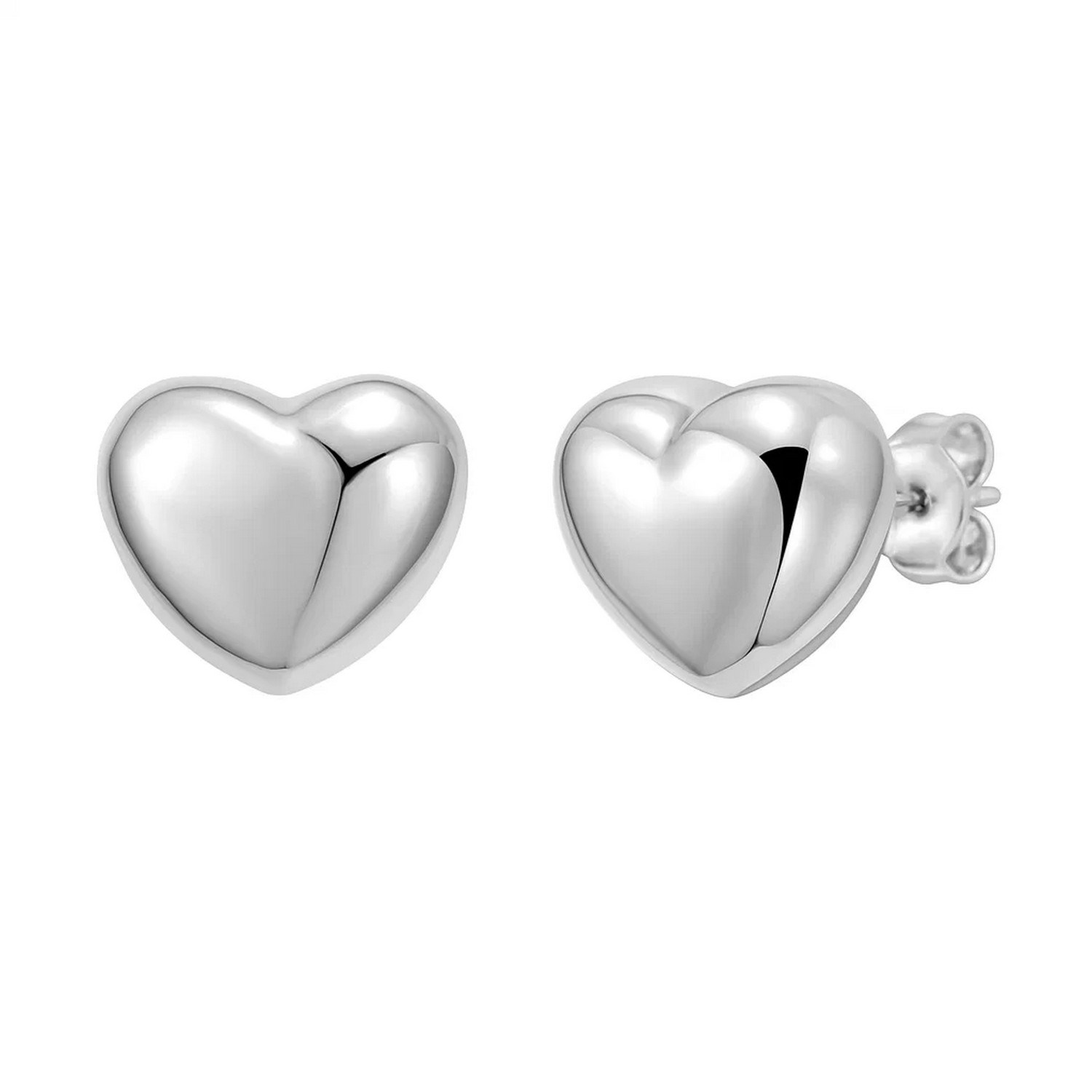 Sterling Silver Rhodium Plated Puffed Small Heart Stud Earrings - Image 2