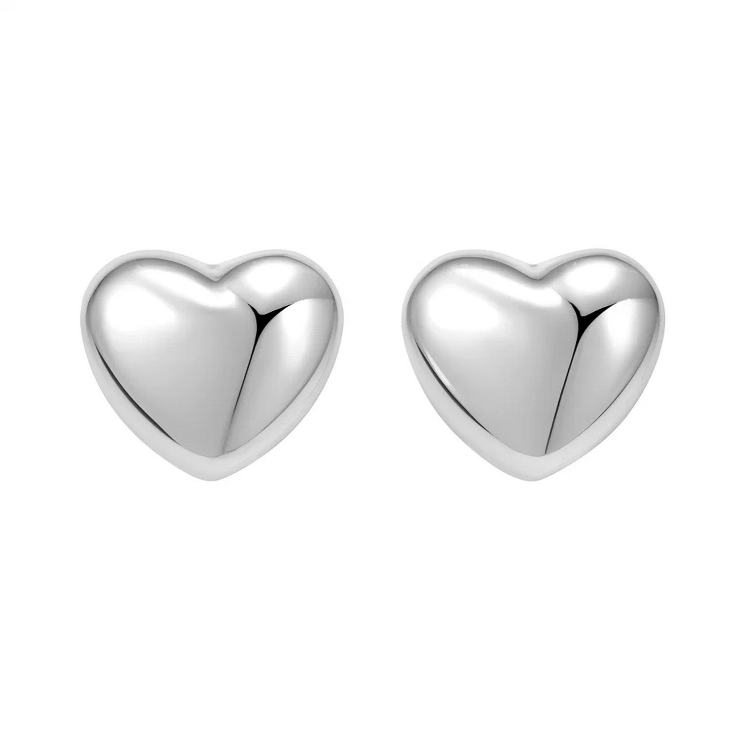Sterling Silver Rhodium Plated Puffed Small Heart Stud Earrings - Image 3