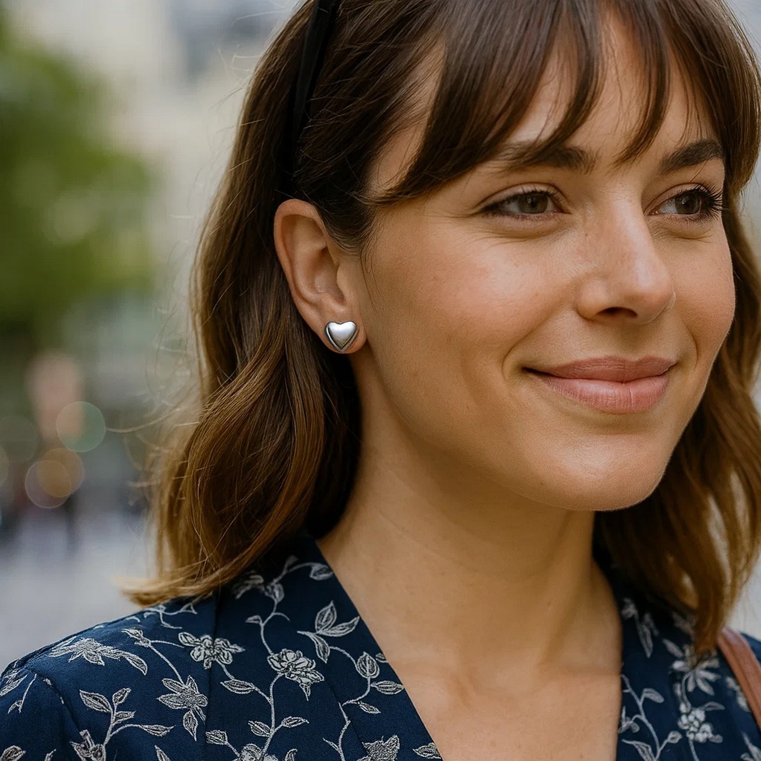 Sterling Silver Rhodium Plated Puffed Small Heart Stud Earrings - Image 6