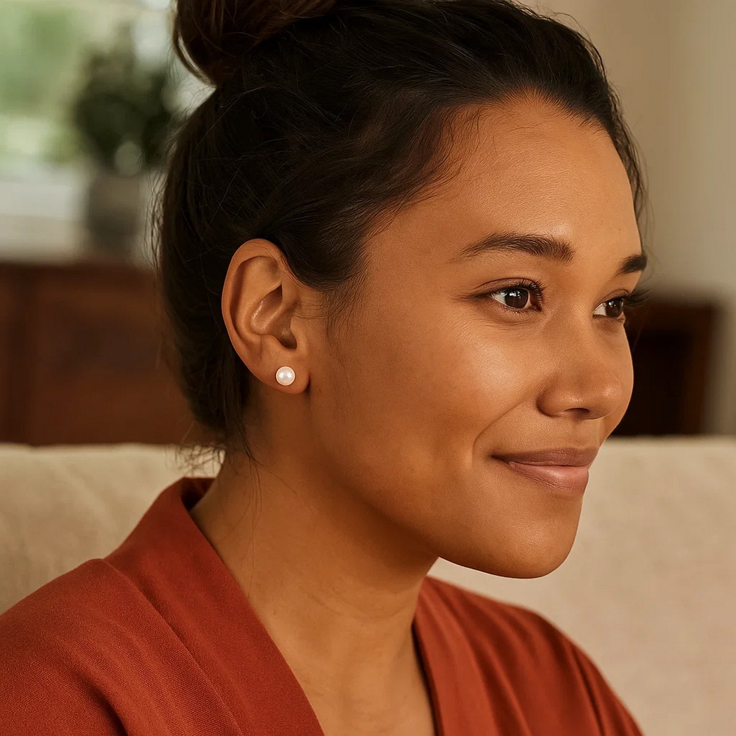 White Freshwater Cultured Pearl Stud Earrings in 14K White Gold (7.00 mm) - Image 4