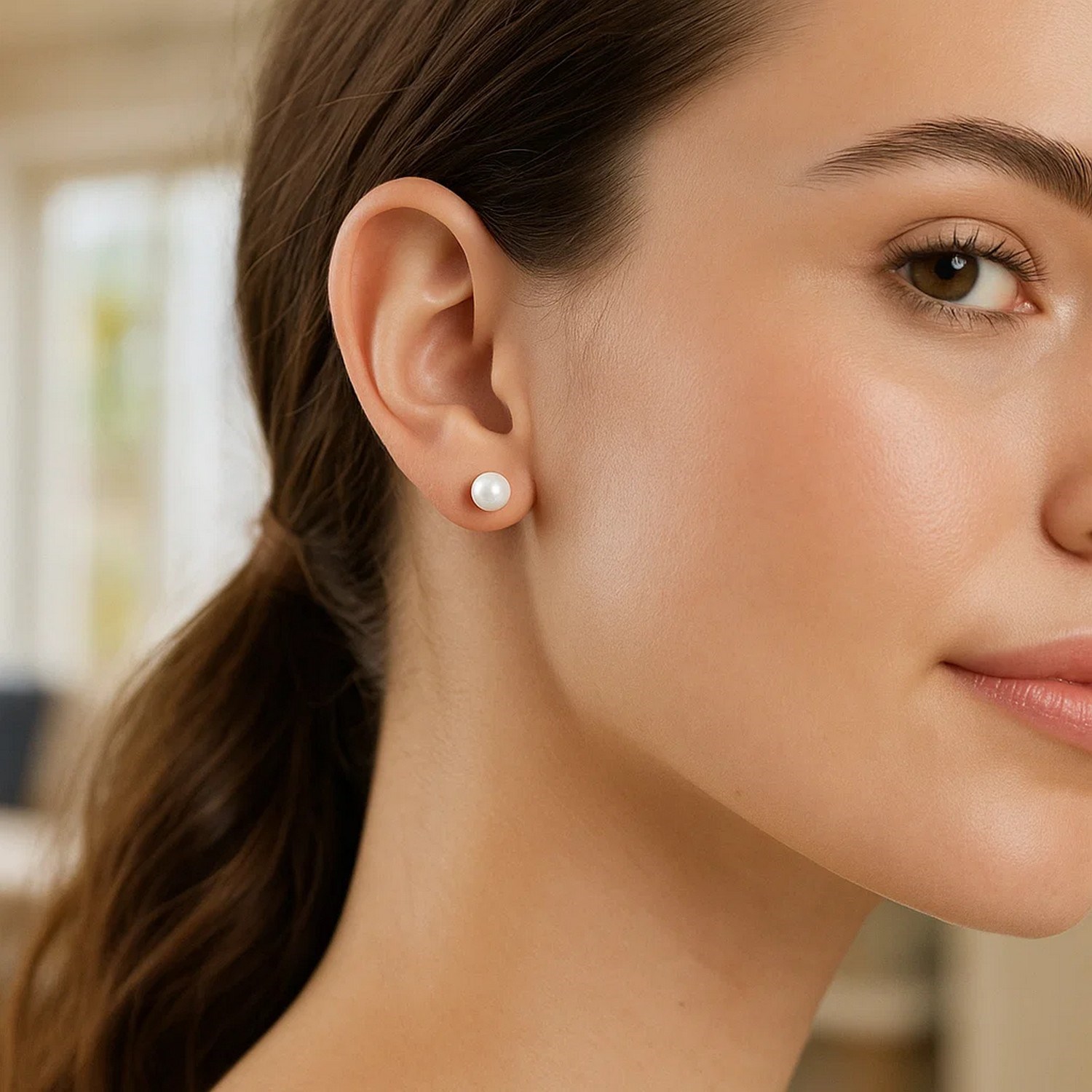 White Freshwater Cultured Pearl Stud Earrings in 14K White Gold (7.00 mm) - Image 5