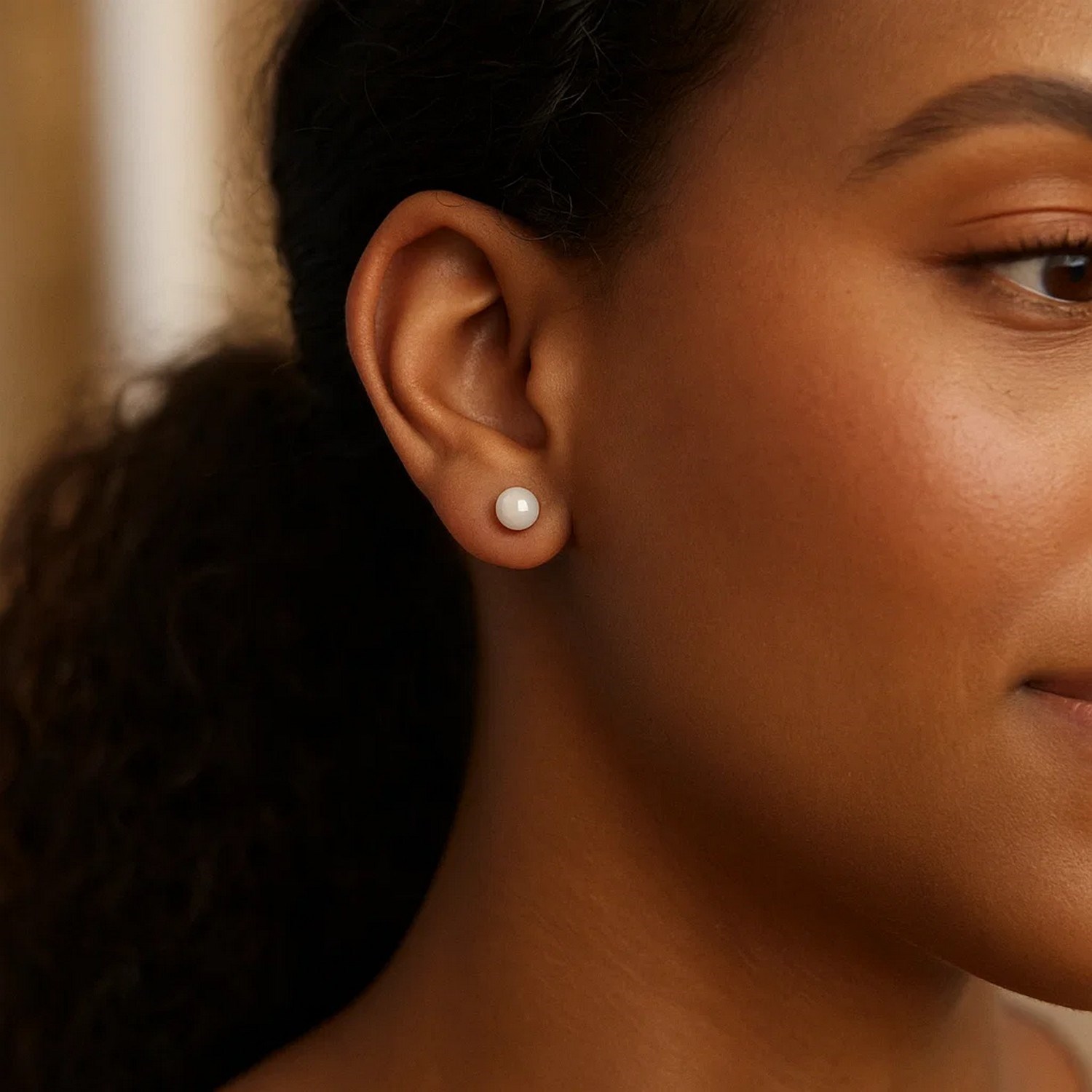 White Freshwater Cultured Pearl Stud Earrings in 14K White Gold (7.00 mm) - Image 6