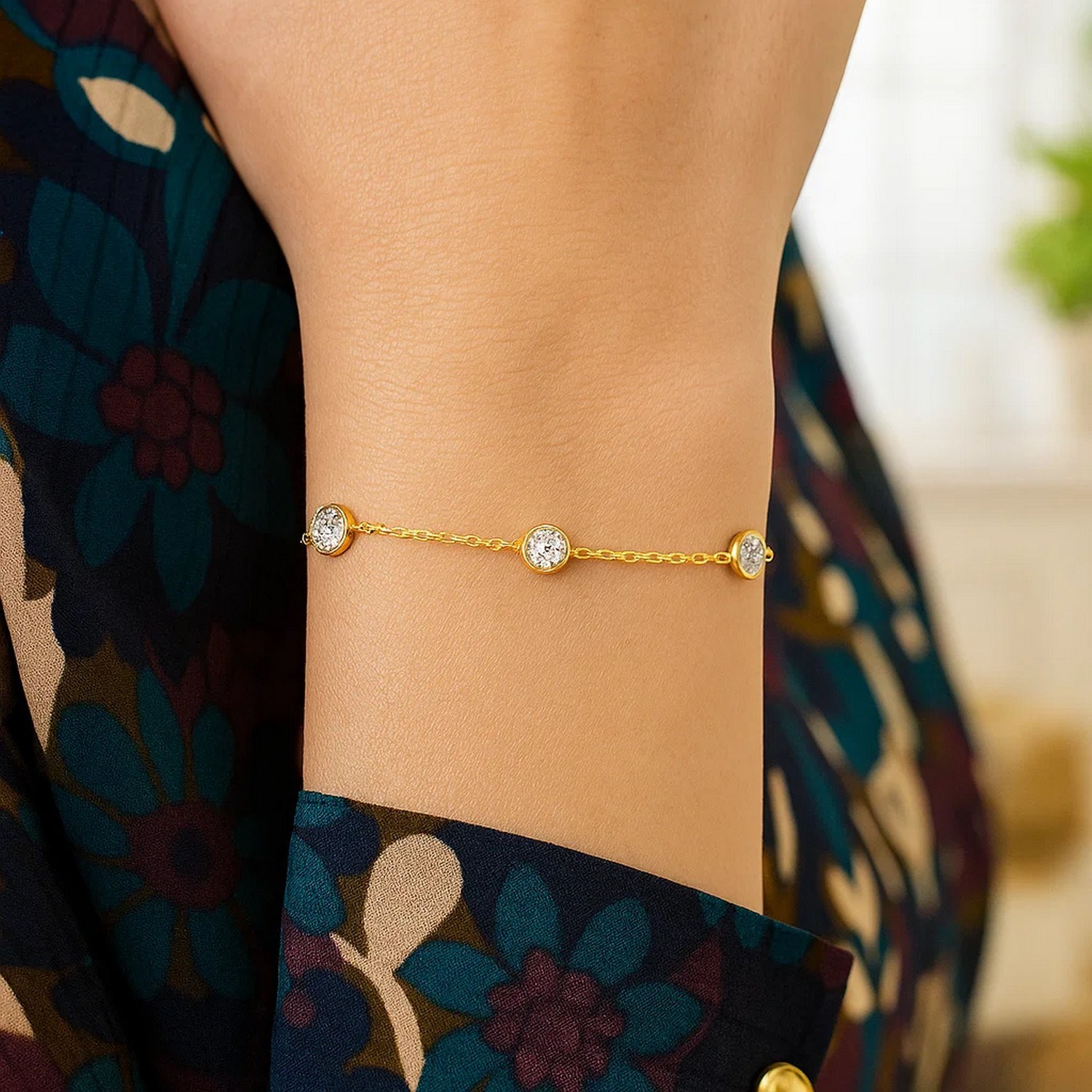 14K Yellow Gold CZ Station Bracelet - Image 3