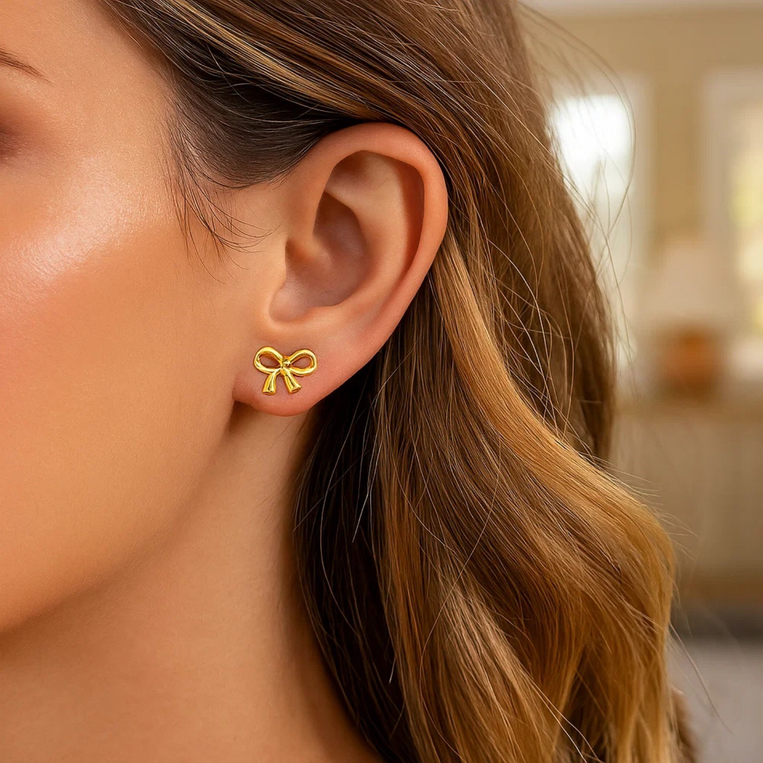 14k Yellow Gold Bow Style Post Earrings - Image 2