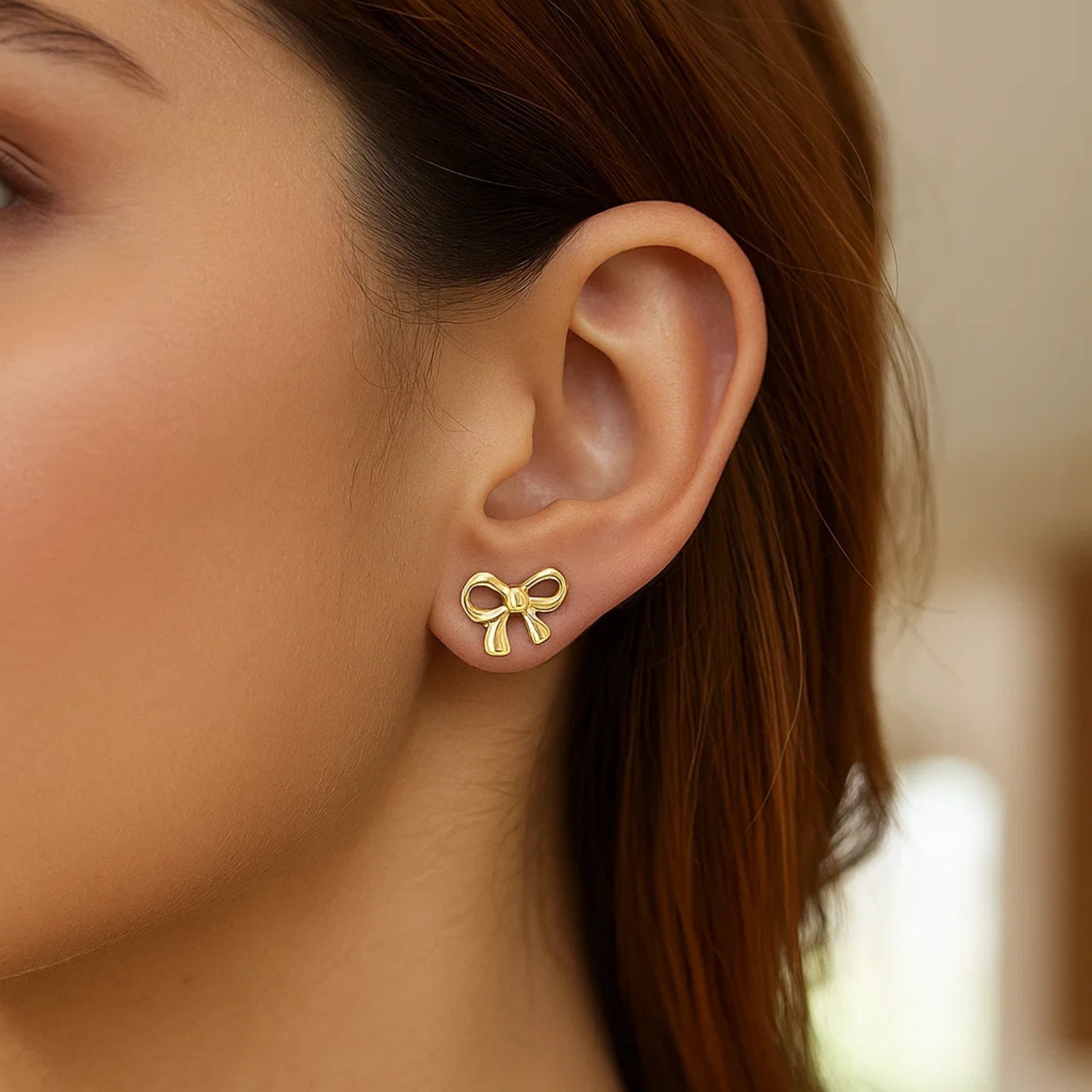 14k Yellow Gold Bow Style Post Earrings - Image 3