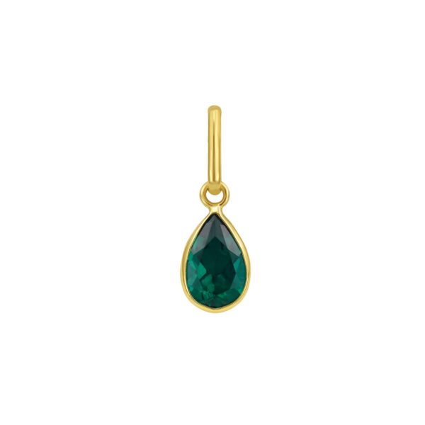 14K Yellow Gold Pear Emerald Charm Pendant