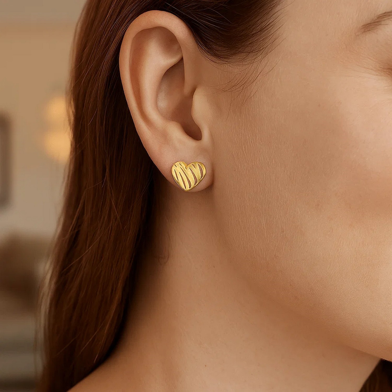 14K Yellow Gold High Polish Scribble Heart Stud Earrings - Image 2