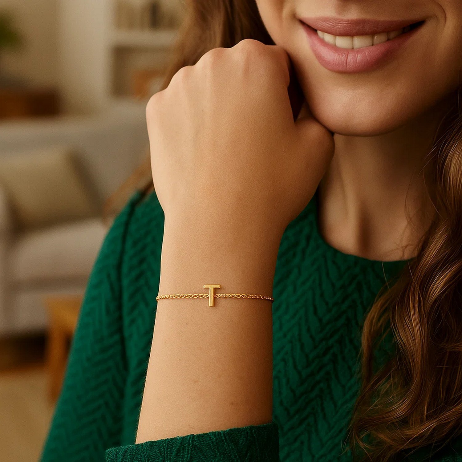 14K Yellow Gold Mini Initial T Bracelet - Image 5
