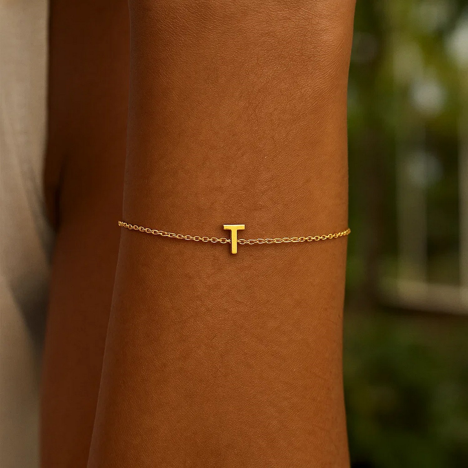 14K Yellow Gold Mini Initial T Bracelet - Image 6