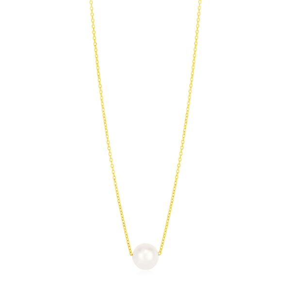 14k Yellow Gold 7mm Pearl Solitaire Necklace