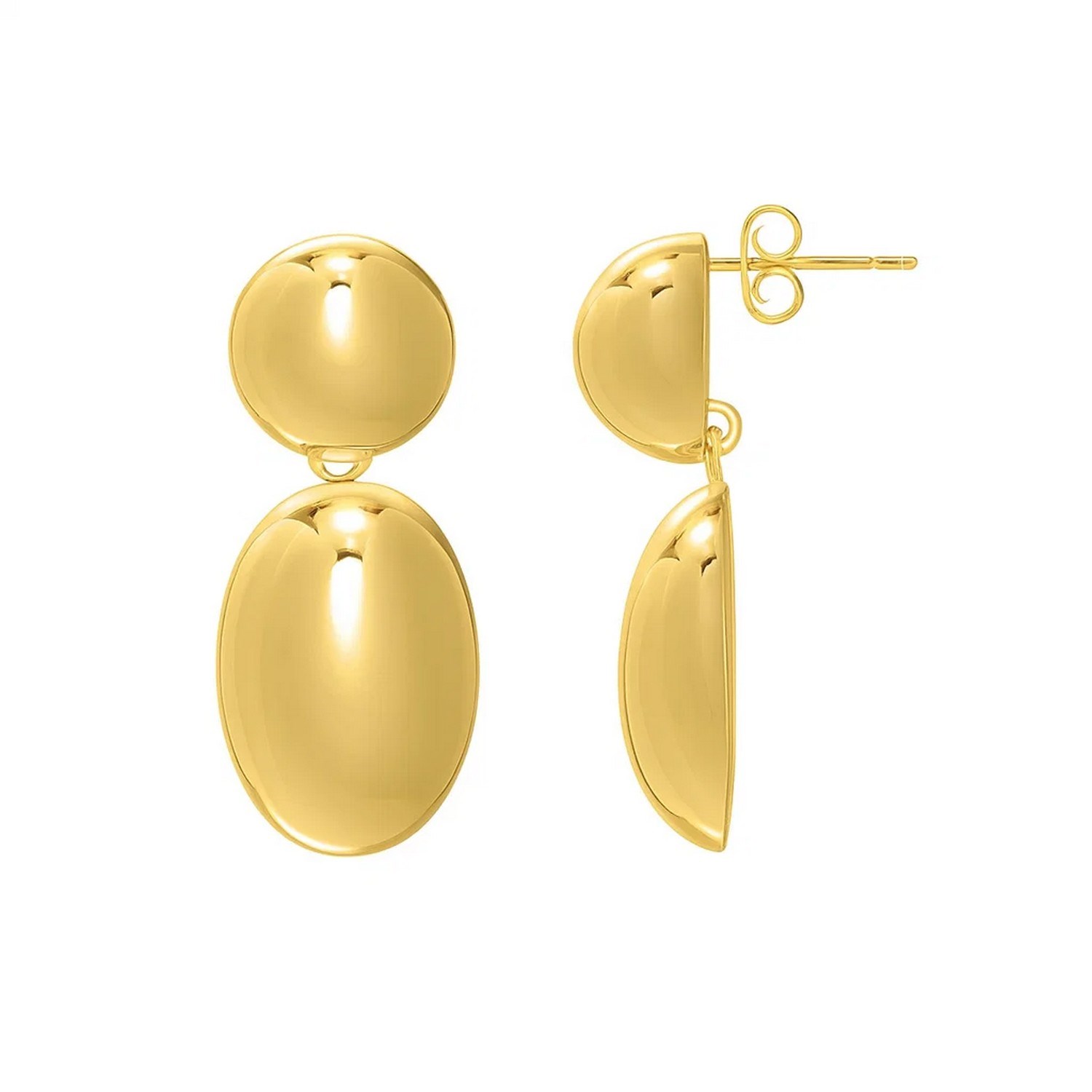 Sterling Silver Rhodium Plated Puffed Oval Double Button Drop Earrings - Image 3