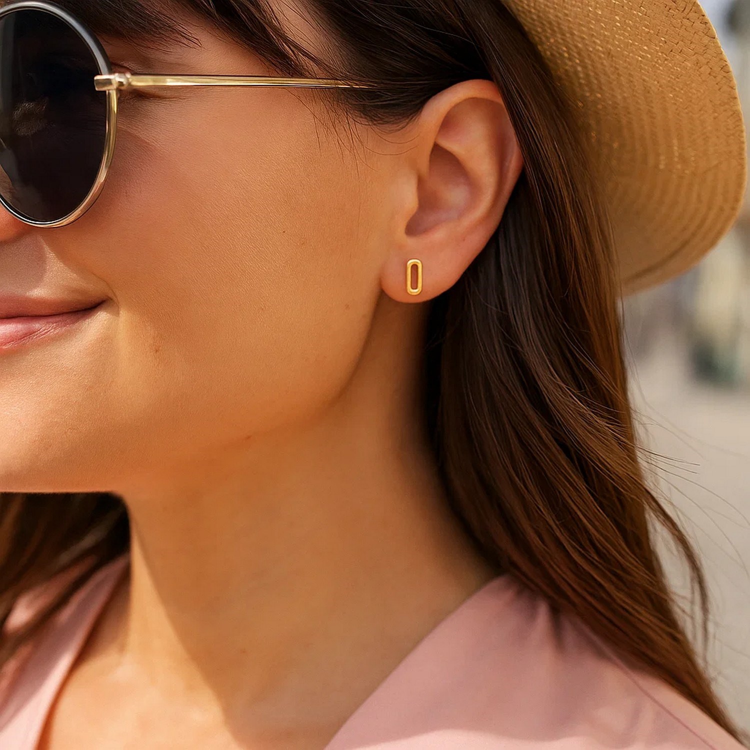 14k Yellow Gold Paperclip Link Stud Earrings - Image 3