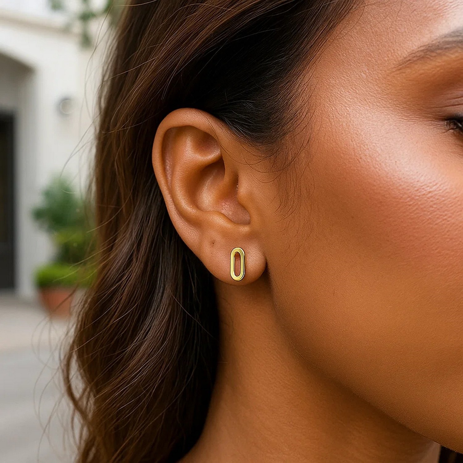 14k Yellow Gold Paperclip Link Stud Earrings - Image 4