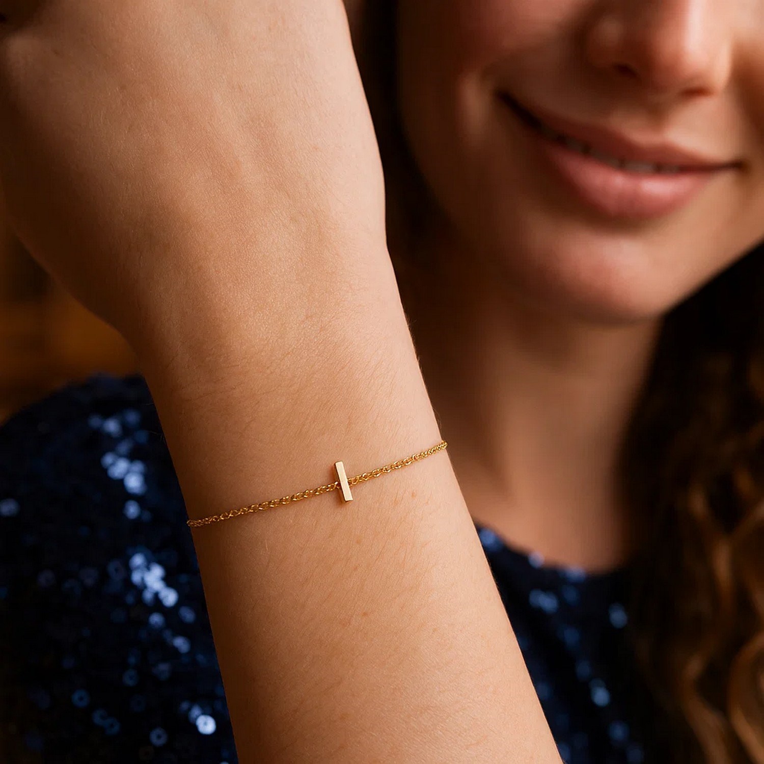 14K Yellow Gold Mini Initial I Bracelet - Image 4