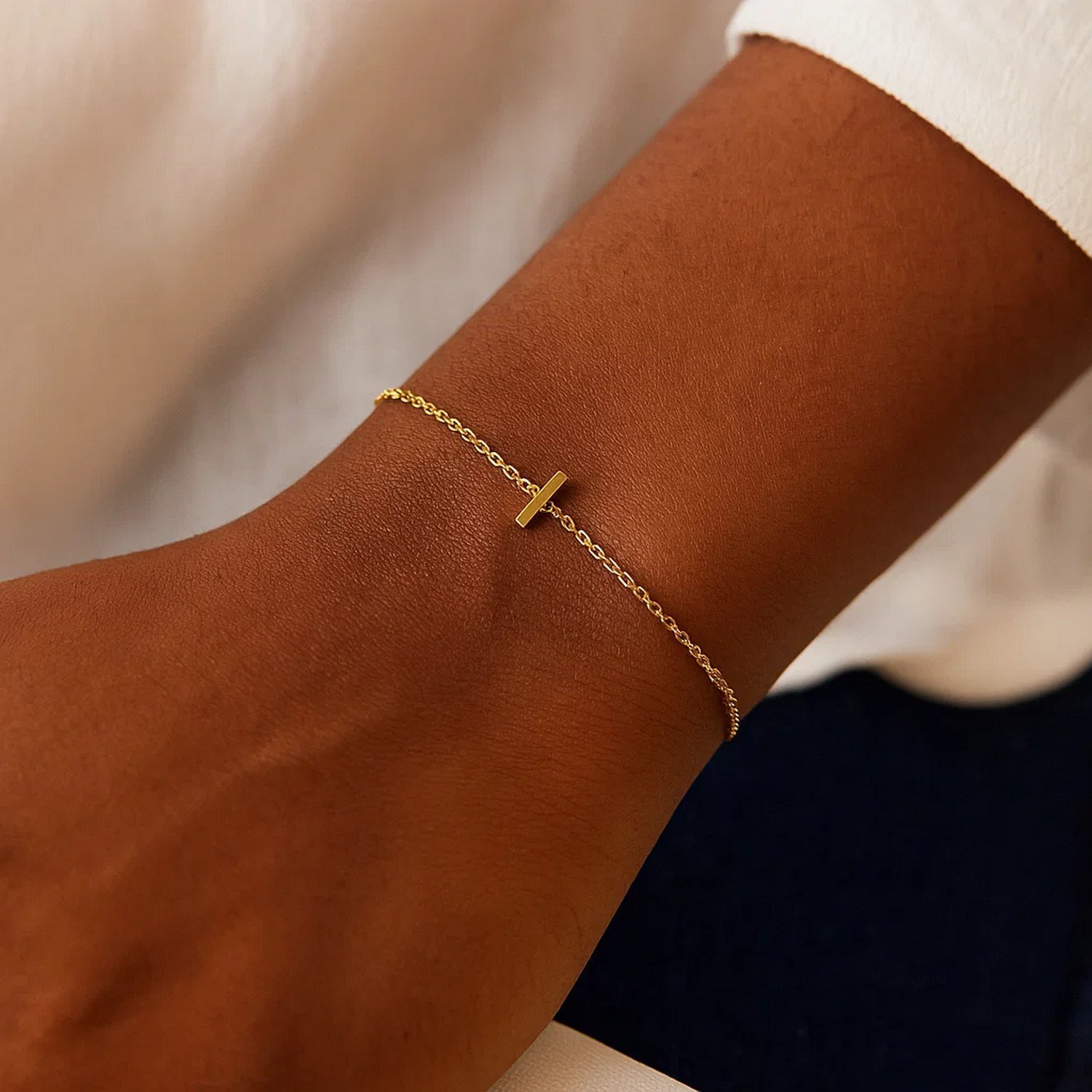 14K Yellow Gold Mini Initial I Bracelet - Image 5