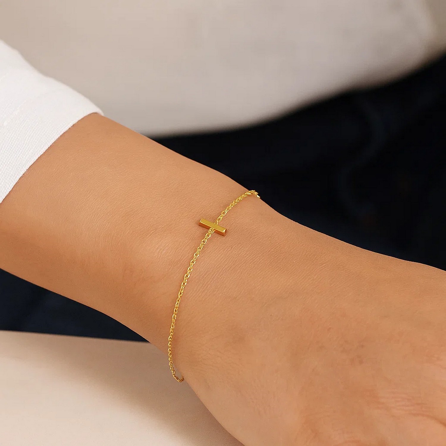 14K Yellow Gold Mini Initial I Bracelet - Image 6