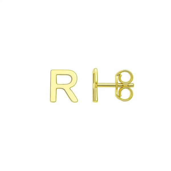 14K Yellow Gold Yours Truly Initial R Stud Earrings