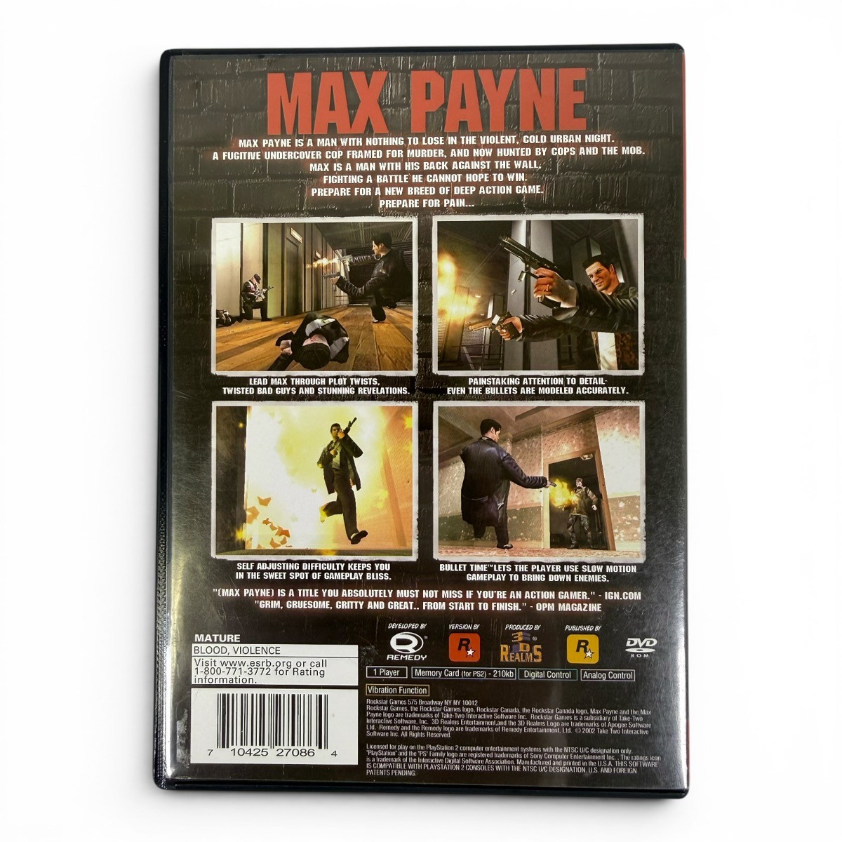 Max Payne (Sony PlayStation 2, 2001) Complete Tested Working (SPG065863)