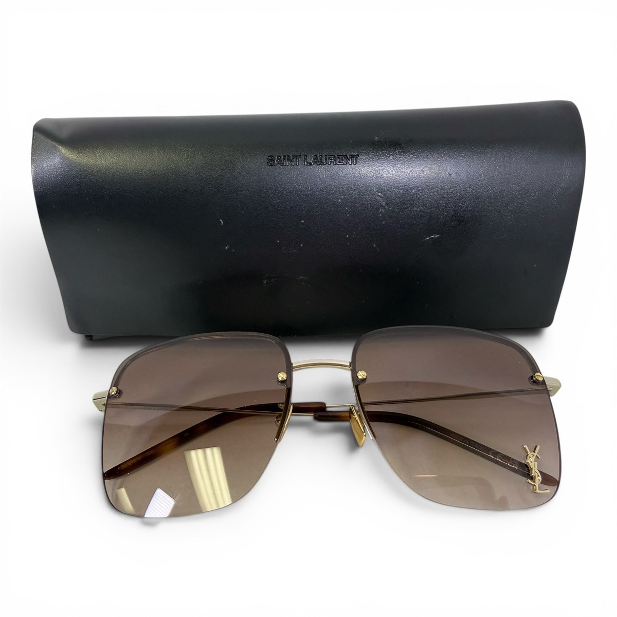 SAINT LAURENT SL312M 008 Gold YSL Brown Rectangular Sunglasses 58mm (SPG065893)