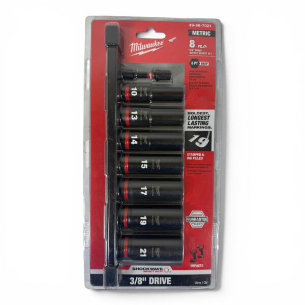 MILWAUKEE 49-66-7021 SHOCKWAVE 3/8 Drive 8pc Impact Metric Sockets (SPG065964)